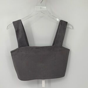 Susana Monaco Cropped wide strap tank top shirt blouse fitted gray silver new S
